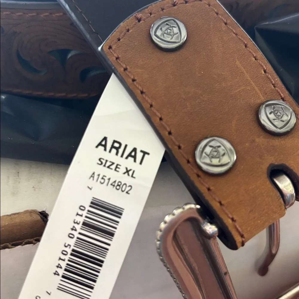 🤠 Ariat Women’s Tooled Leather Western Belt with Decorative Silver Buckle - Tan